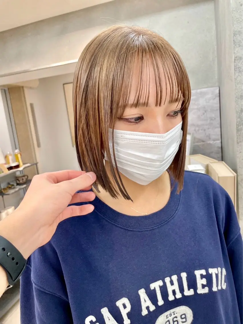 ショート カラー ヘアアレンジ ベージュカラー ブリーチ ボブ ボブ/透明感ベージュ 🫧クルミ🌟のヘアスタイル