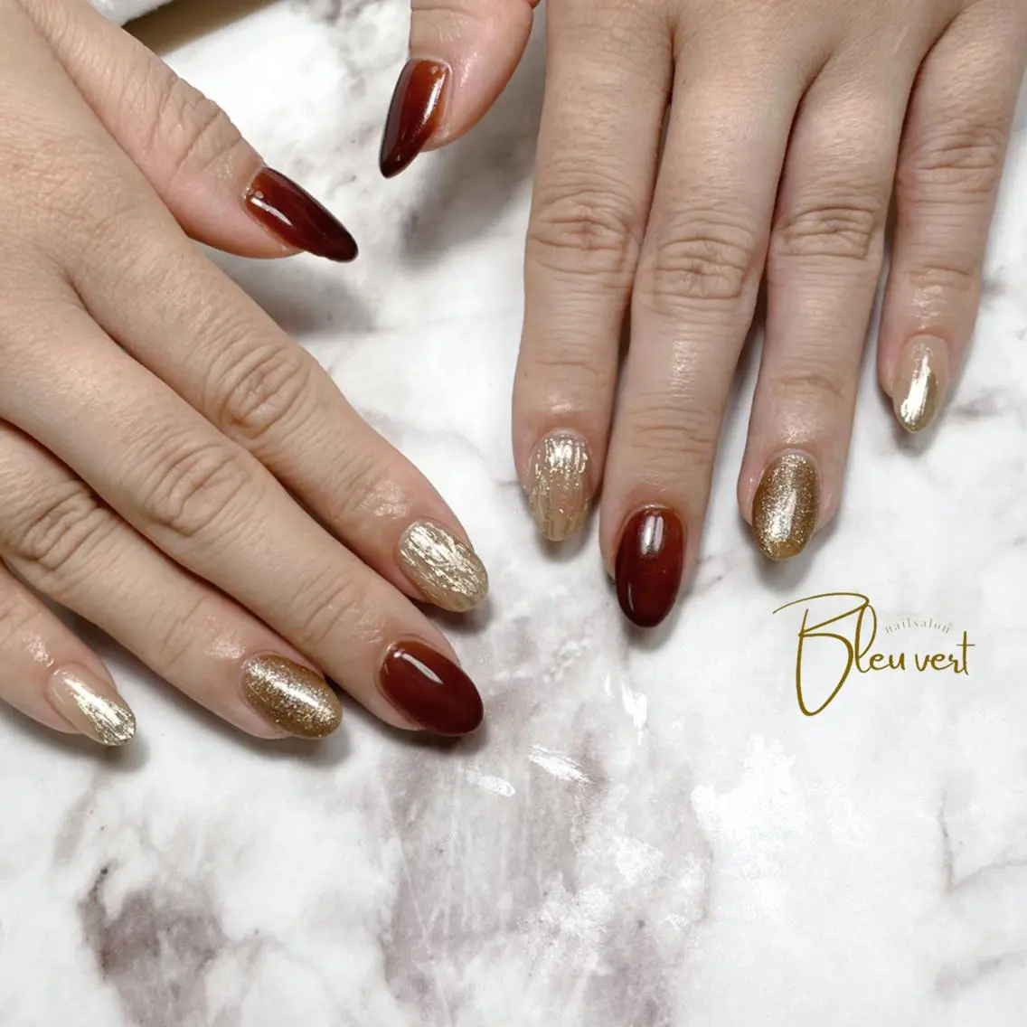 ネイル ブラウン ニュアンスネイル Nailsalon Bleu vertのネイルデザイン