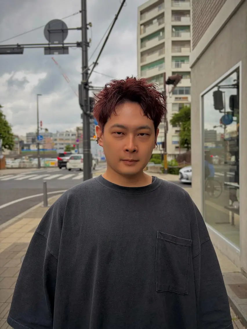 カラー メンズ レッドカラー ヘアカラー UMM daichi メンズパーマのヘアスタイル