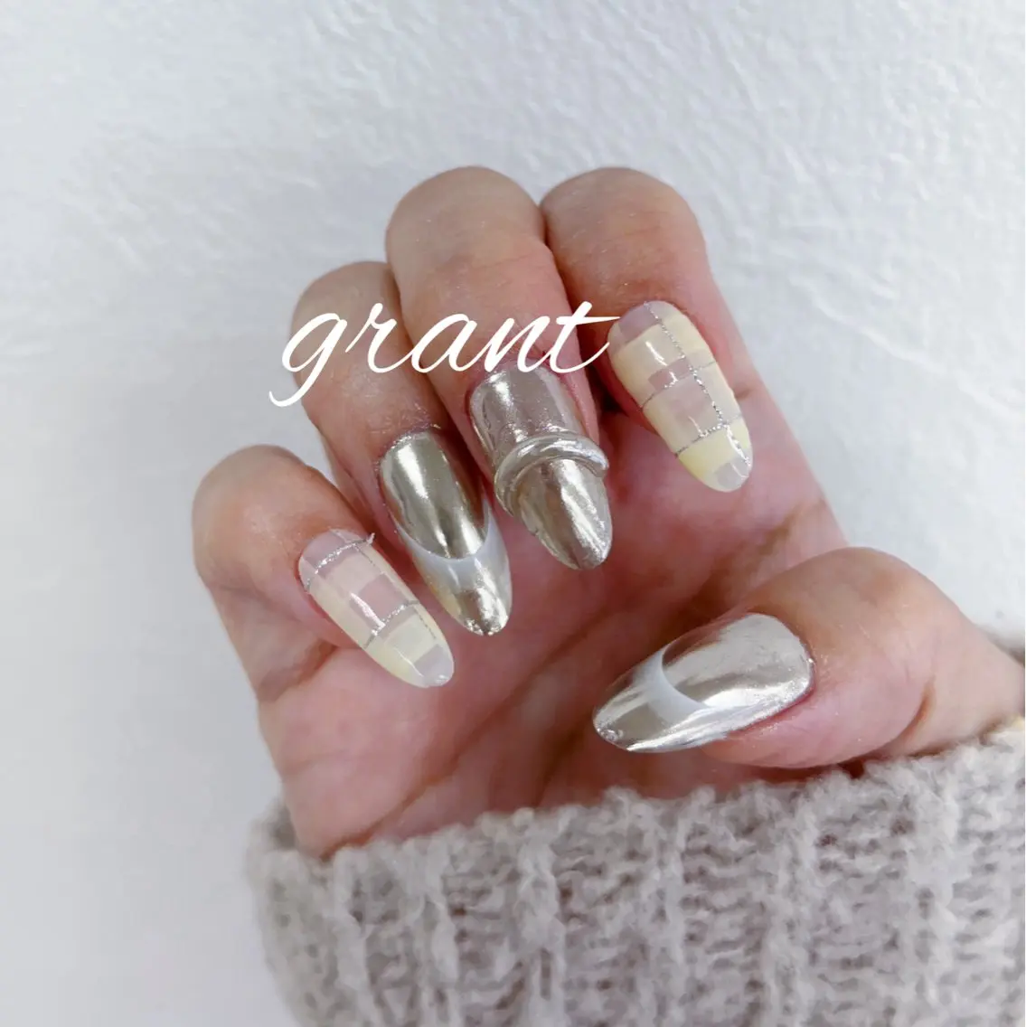ネイル 長さ出し ミラーネイル 春ネイル ハンドネイル nailsalon grantのネイルデザイン