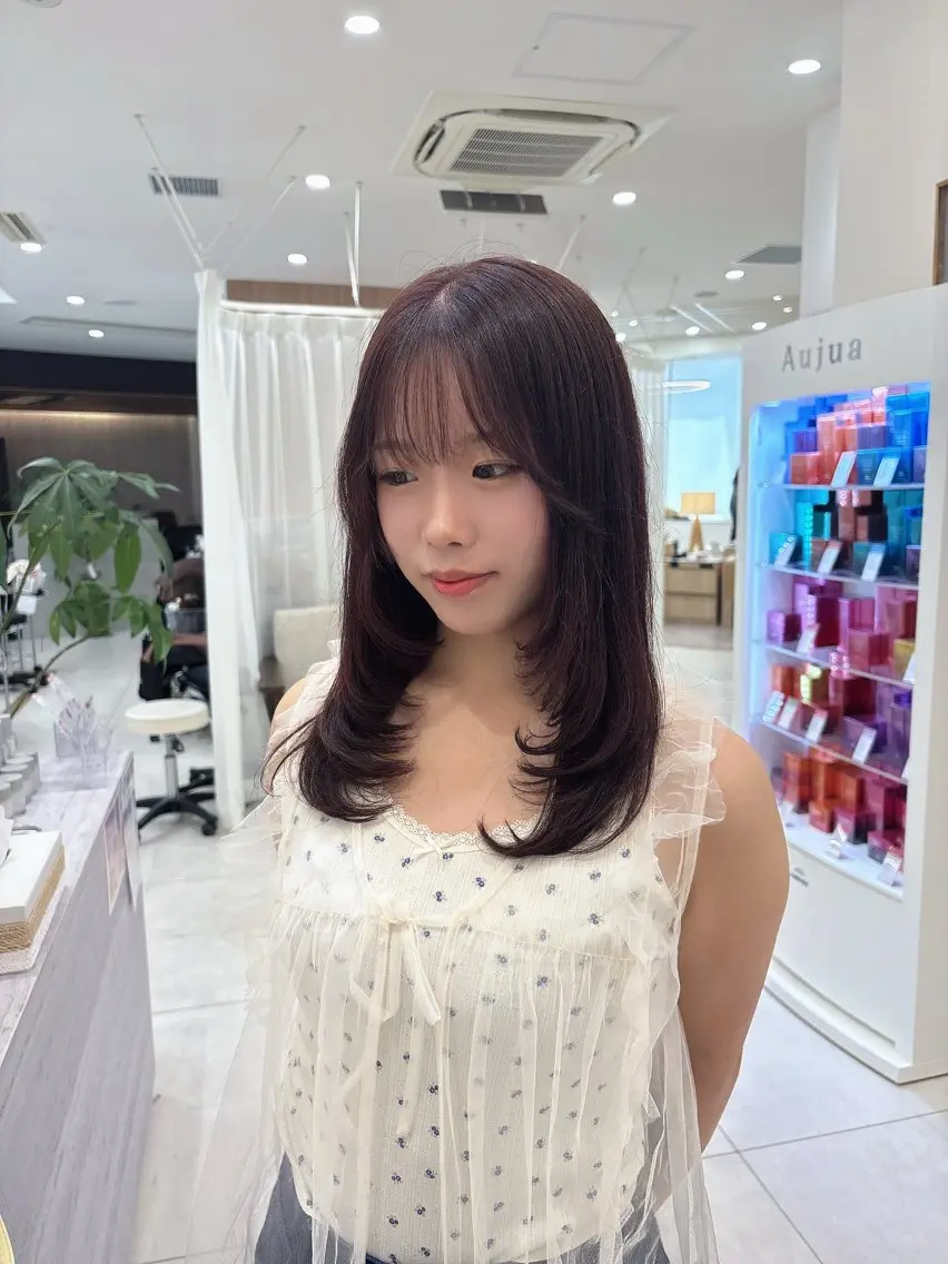ミディアム ピンクラベンダー カット ヘアカラー トリートメント Sakura /韓国ヘアのヘアスタイル