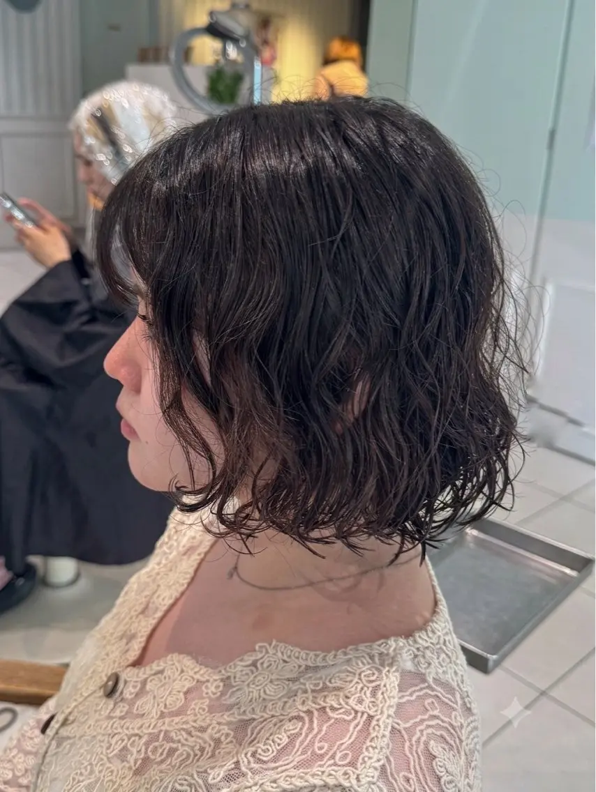 ショート パーマ カット パーマ トリートメント メンズ、ボブパーマ/ 透明感カラー/下村伯のヘアスタイル