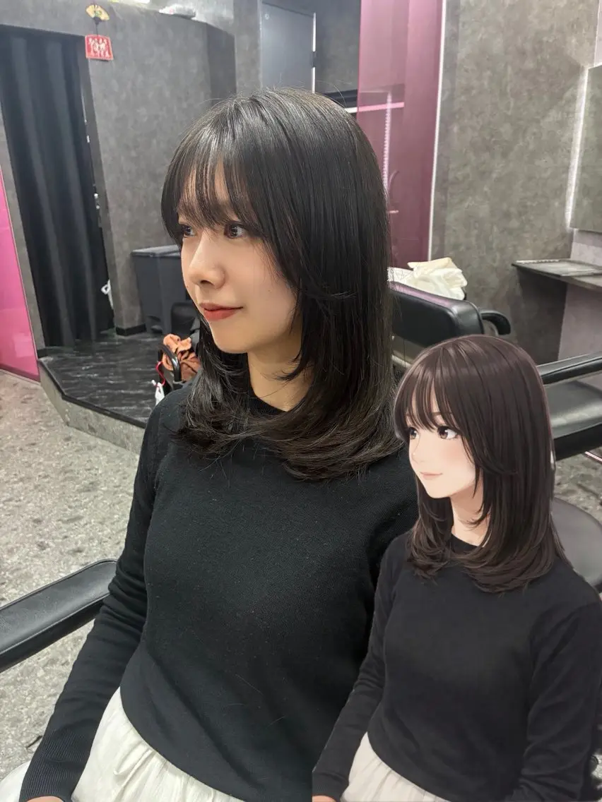 ミディアム カット ヘアカラー レイヤーカット 艶髪/西尾 幸樹のヘアスタイル
