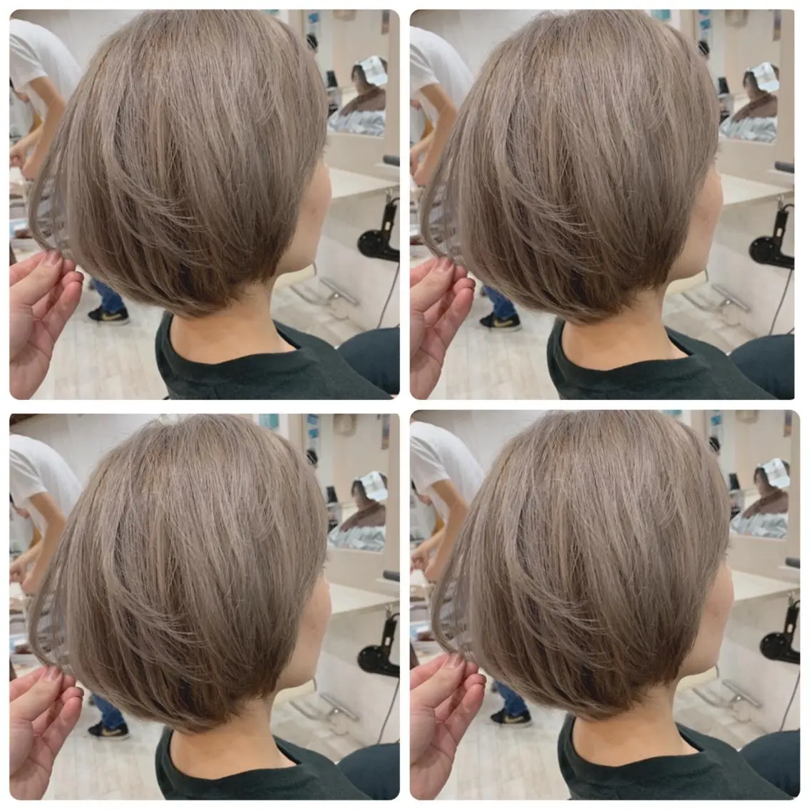 ショート カラー アッシュ バレイヤージュ ブリーチ デザインカラー グレージュ ヘアカラー トリートメント 京都大人女性ショート 徒歩1分/秋山のヘアスタイル