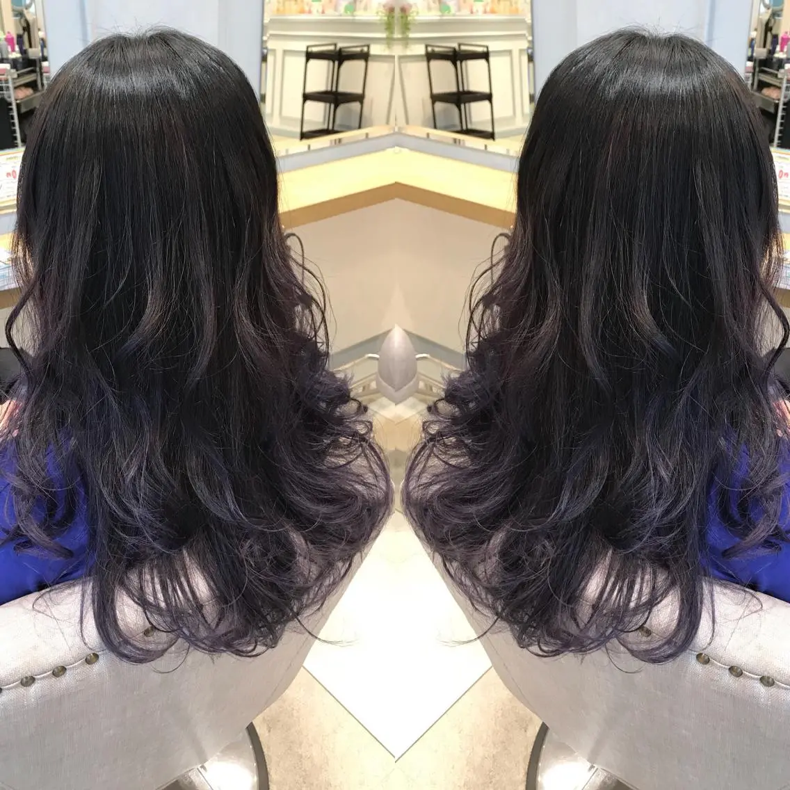 セミロング カラー ブルーカラー ブルーバイオレット グラデーションカラー バイオレットカラー カット ヘアカラー レイヤー/ハイライト /立川/赤池宏隆のヘアスタイル