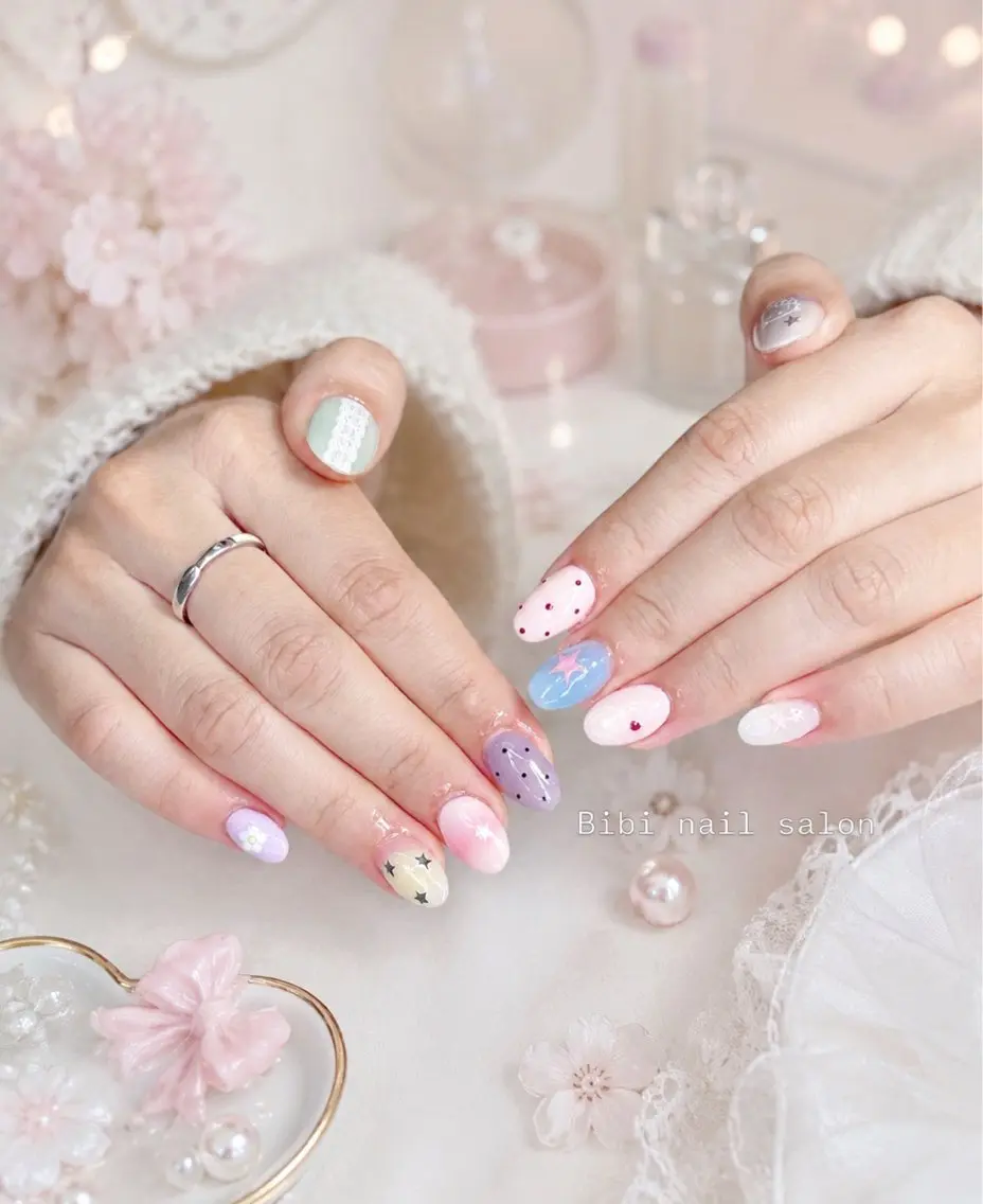 セミロング ハンドネイル Bibi nail Osakaのネイルデザイン