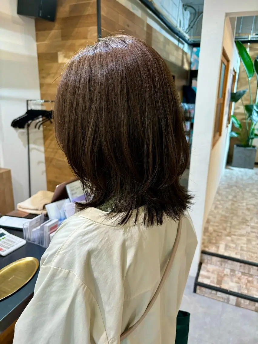 ミディアム カラー グレージュ オリーブグレージュ オリーブグレー オレンジ 伸ばしかけ CARICIA🌱 masaeのヘアスタイル