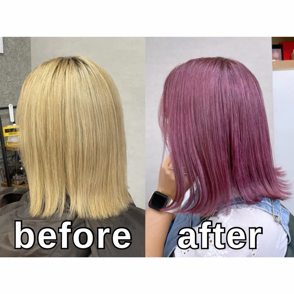 ミディアム カラー ピンクカラー ピンクパープル パープルカラー カット ヘアカラー トリートメント Lull1人美容室 イージーパーマのヘアスタイル