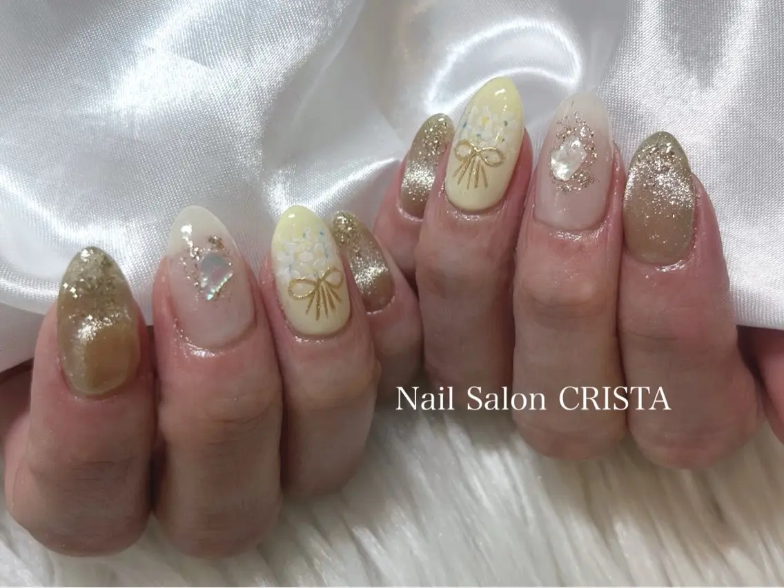 ネイル フラワーネイル 黄色 ハンドネイル CRISTA 🫧ヒナタのネイルデザイン