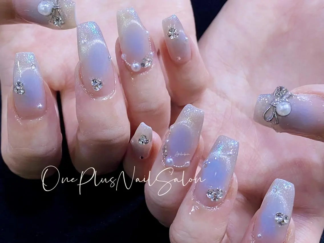 ネイル アートネイル 長さ出し ガーリー ハート キラキラネイル One plus あやのネイルデザイン