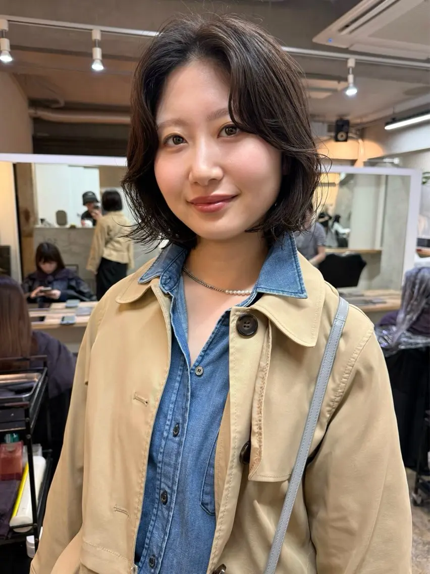 ショート パーマ ボブ ニュアンスパーマ カット パーマ トリートメント 森貴裕/ベージュ/ パーマ/オリーブのヘアスタイル