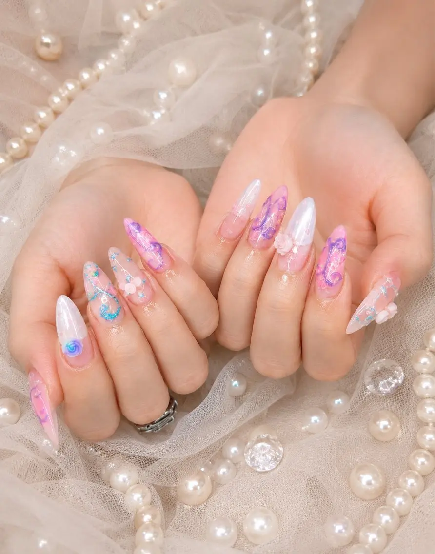 ネイル 長さ出し ジェルネイル キラキラネイル 韓国ネイル ロングネイル ハンドネイル ハンドケア min nail salonのネイルデザイン