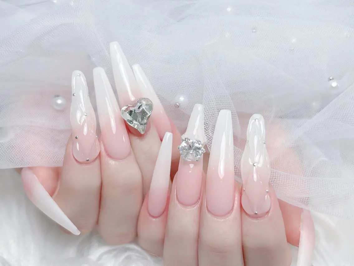 ネイル 成人式 大理石ネイル(マーブル) リボン 夏ネイル ネイルチップ ハンドネイル MoMoA Nail ネイル長さ出し専門店のネイルデザイン