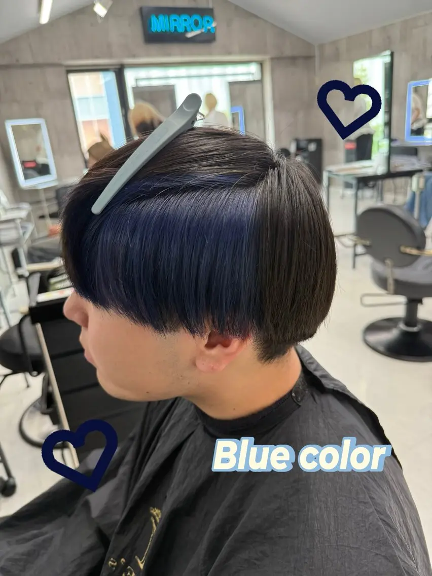 ショート カラー メンズ メンズバレイヤージュ メンズブリーチ メンズハイライト メンズハイトーン メンズインナーカラー ヘアカラー トリートメント ☁️かずき☁️青.紫 推し活カラー💫のヘアスタイル