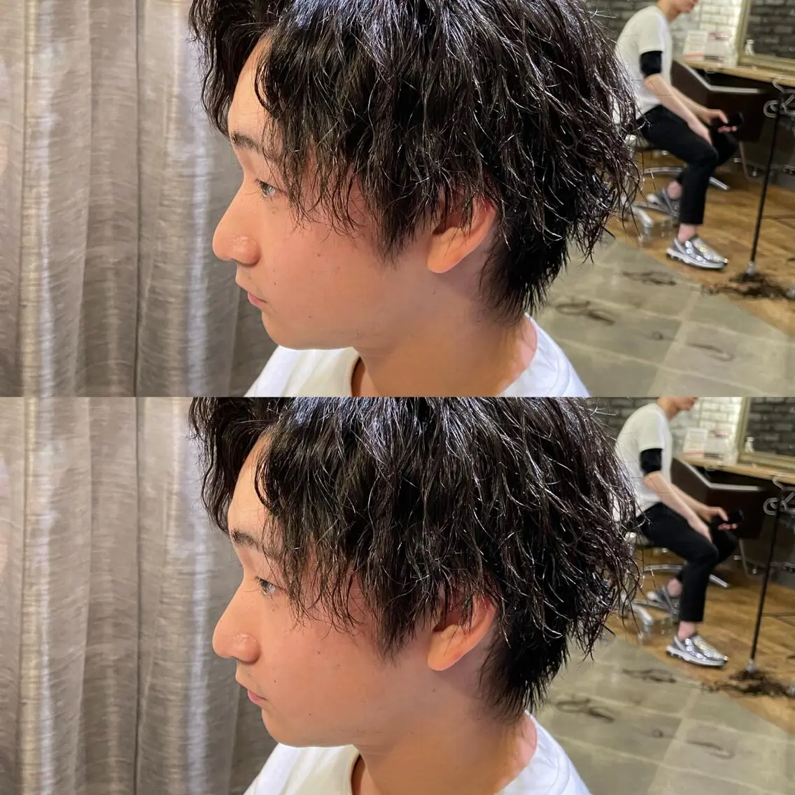 ショート パーマ メンズ センターパート メンズハイライト メンズメッシュ メンズパーマ スパイキーショート 中崎町メンズパーマ/ シャドウ/山下拓実のヘアスタイル