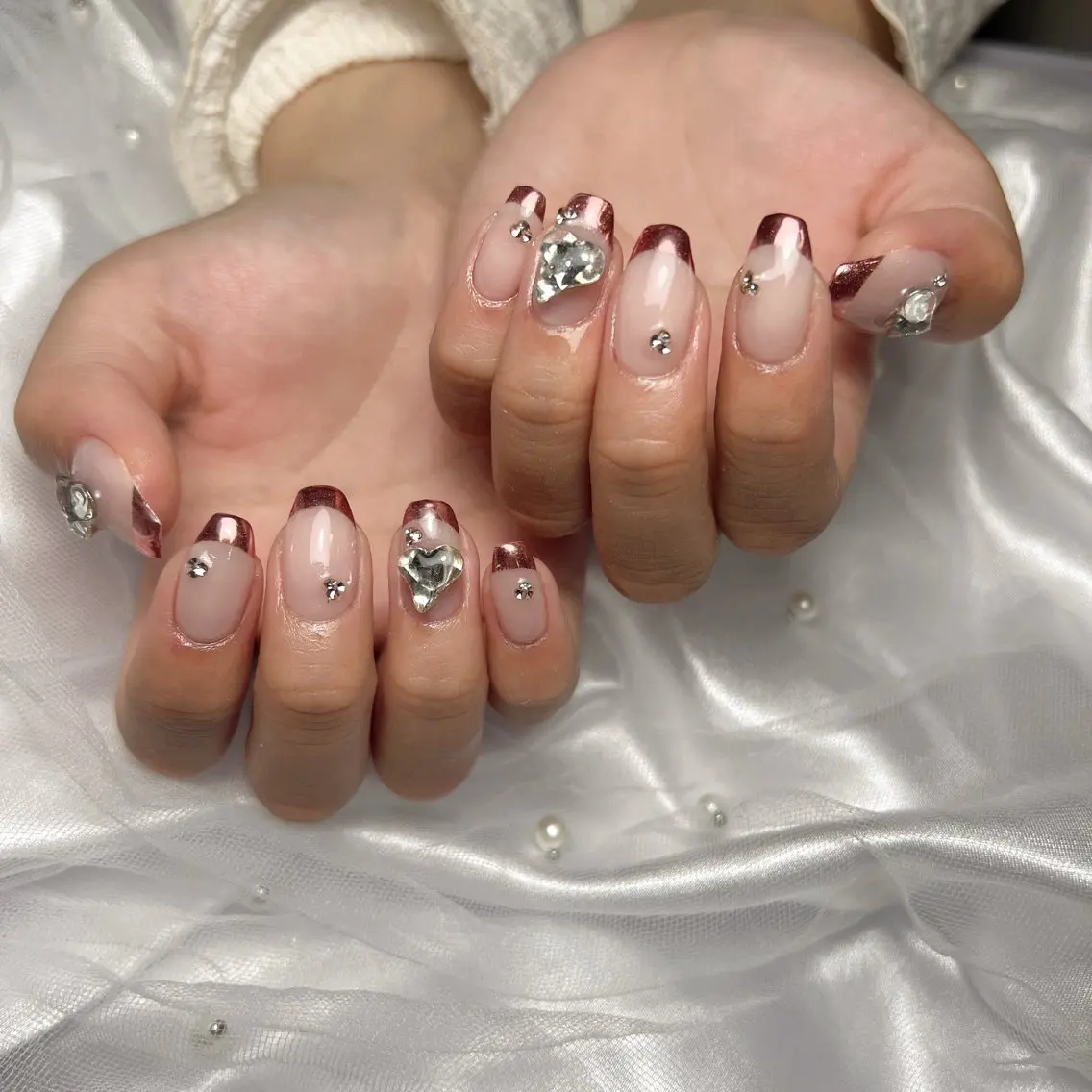 ネイル 長さ出し フットネイル フレンチネイル ガラスフレンチ グラデーション ハンドネイル M2beauty Renaのネイルデザイン
