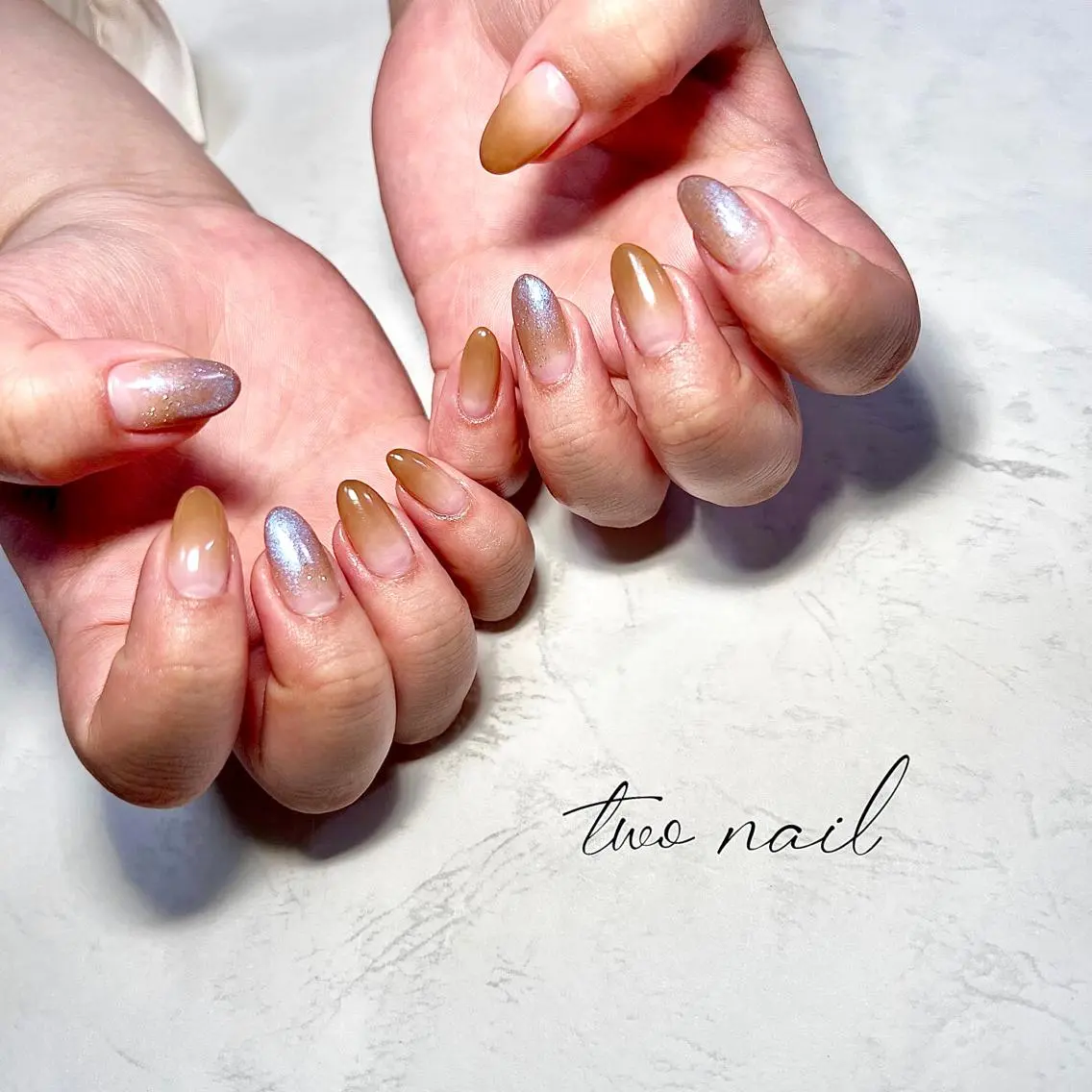 ネイル アートネイル ブラウン フットネイル ハート マグネットネイル ハンドネイル two nailのネイルデザイン