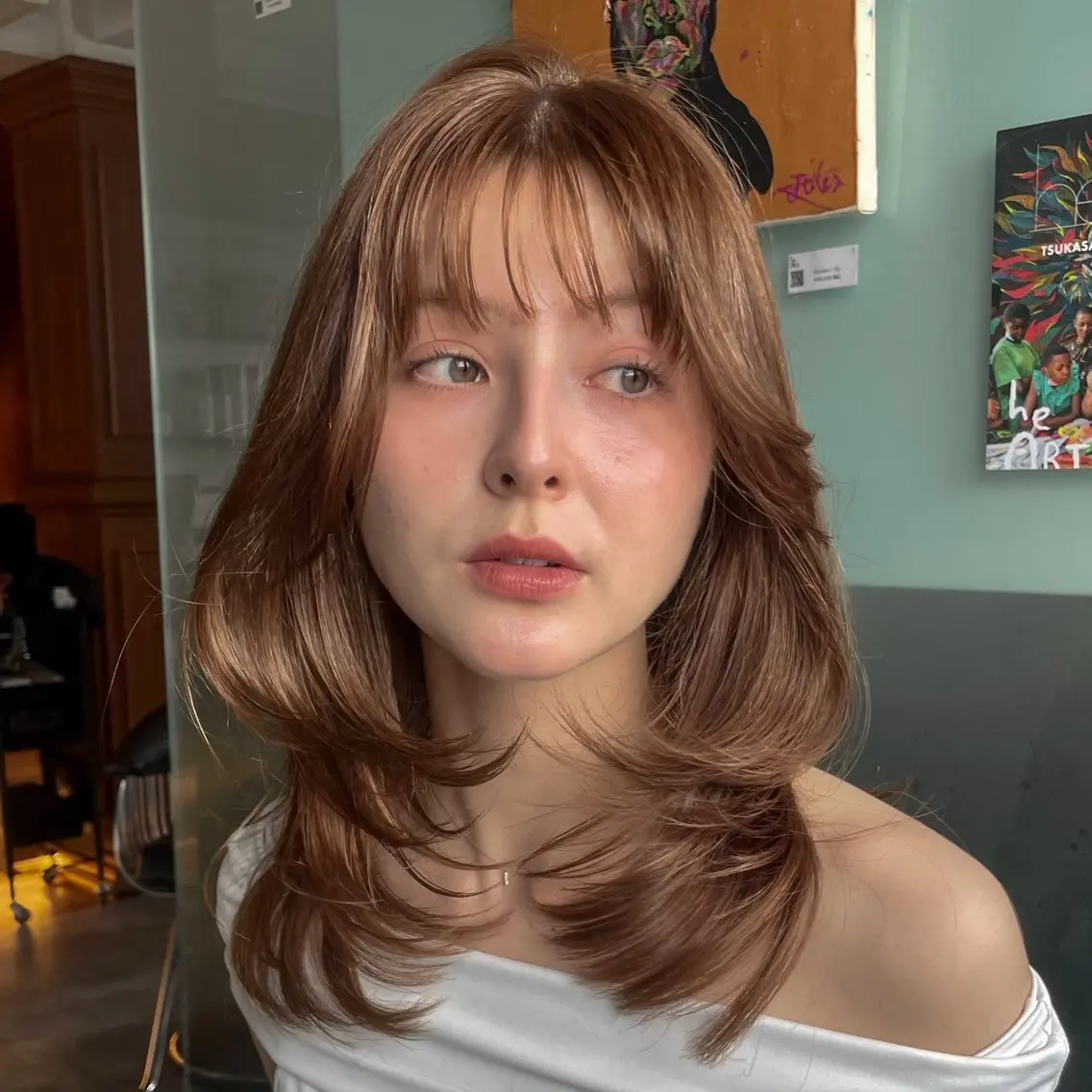 ミディアム カット ヘアカラー トリートメント ミディアムバタフライ /Wカラー🌸さくらのヘアスタイル