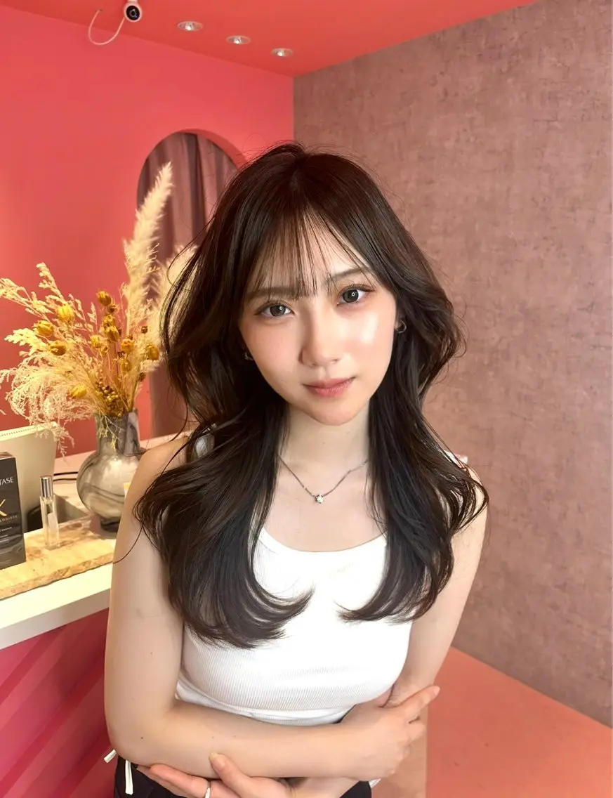 ロング カラー カット トリートメント 山崎/ボブ縮毛矯正 レイヤー髪質改善のヘアスタイル