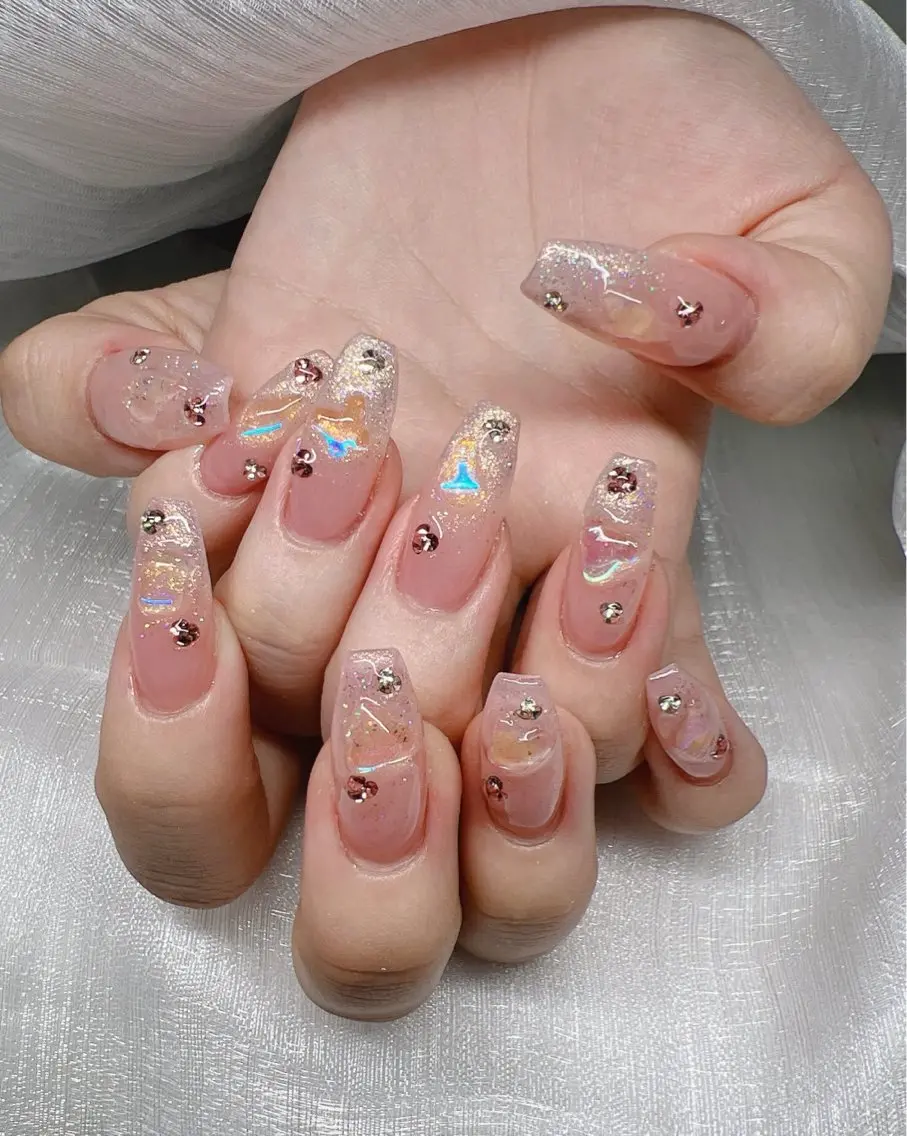 ネイル 長さ出し グラデーション キラキラネイル マグネットネイル ニュアンスネイル Lee Nails チップ長さだし専門店のネイルデザイン