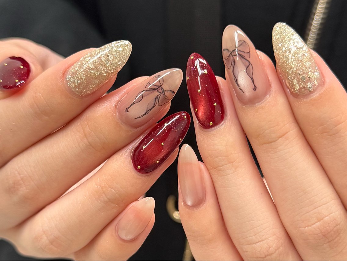 ネイル リボン ハンドネイル Nail salon Genieのネイルデザイン