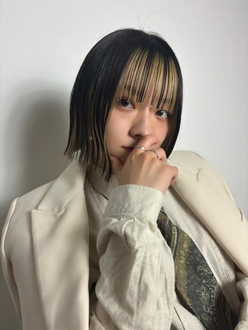 ミディアム 切りっぱなしボブ ボブ 顔周りカット KEYMAN HARUKAのマツエク・マツパデザイン