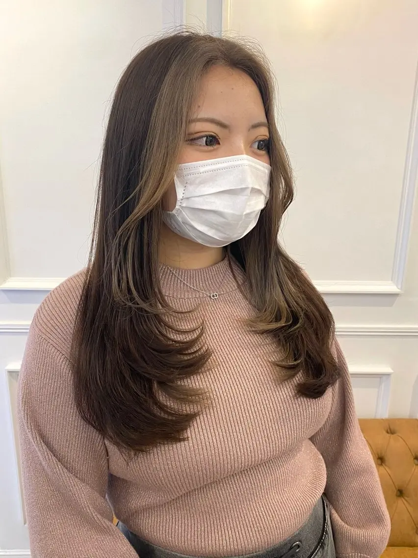 ロング ミストバング レイヤーカット カット ヘアカラー トリートメント HARUKA🍒 toccaのヘアスタイル