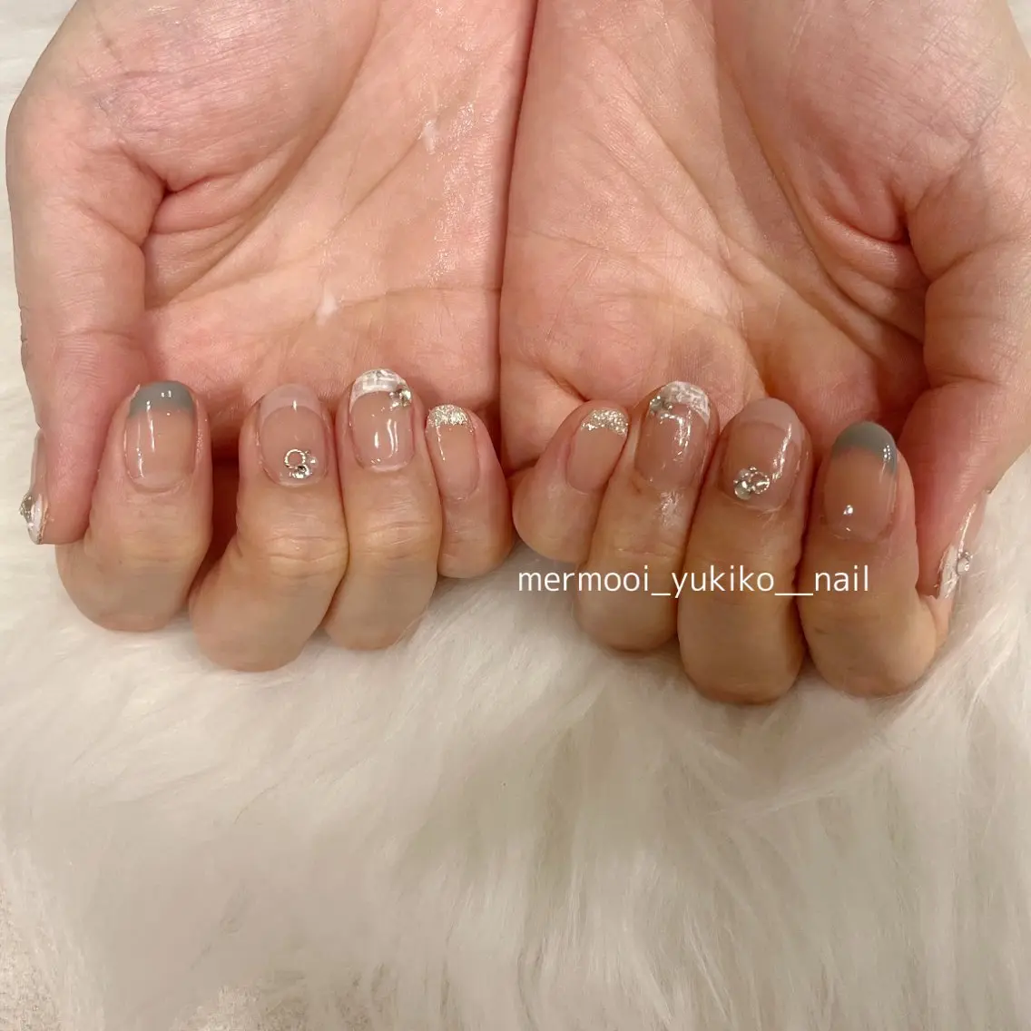 ネイル フレンチネイル ツイードネイル 冬ネイル mermooi nailのネイルデザイン