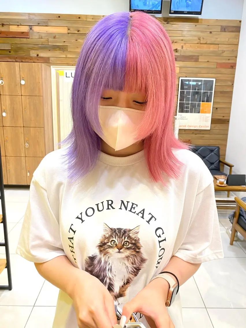 ミディアム カラー ヘアカラー トリートメント riho/レイヤー/ ハイトーン/ブリーチのヘアスタイル