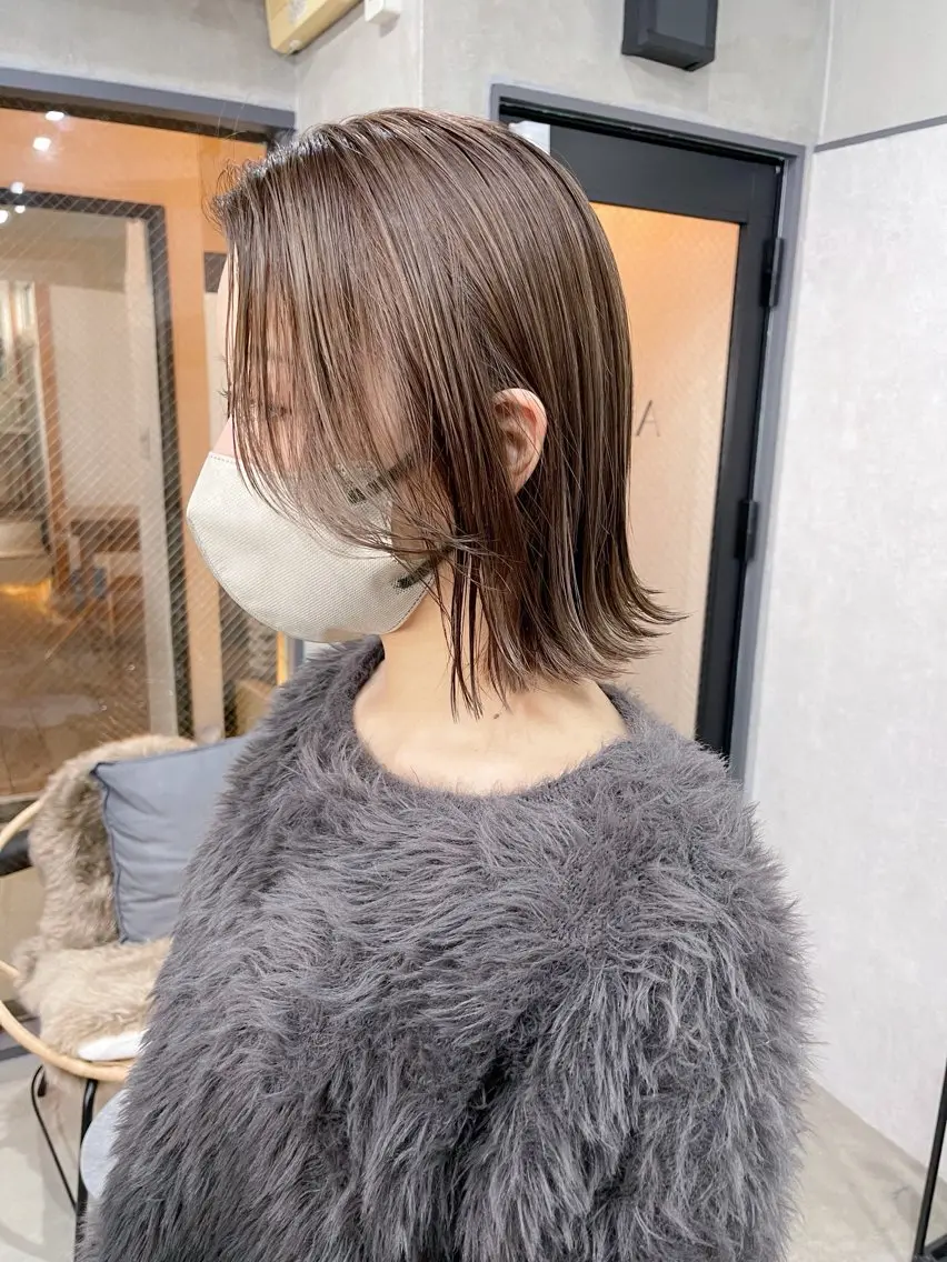ミディアム カラー ダブルカラー ハイライトカラー ボブ ハイライト カット ヘアカラー トリートメント AiM 大名　似合わせカットのヘアスタイル