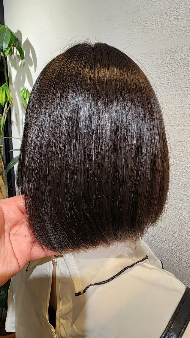 ミディアム パーマ ボブ 縮毛矯正 カット 縮毛矯正 近森 美帆[モーラ高石店]のヘアスタイル