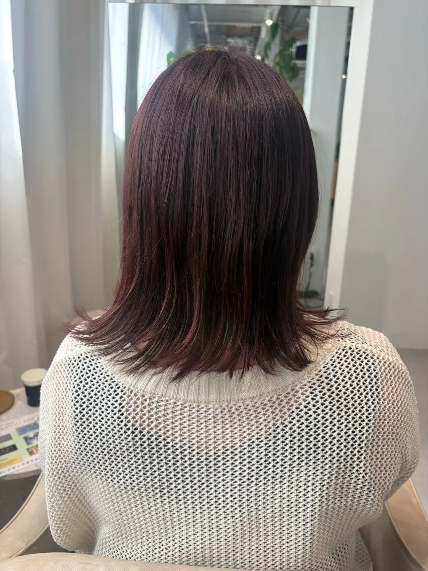カラー カシス レッドカラー 重藤 沙世のヘアスタイル