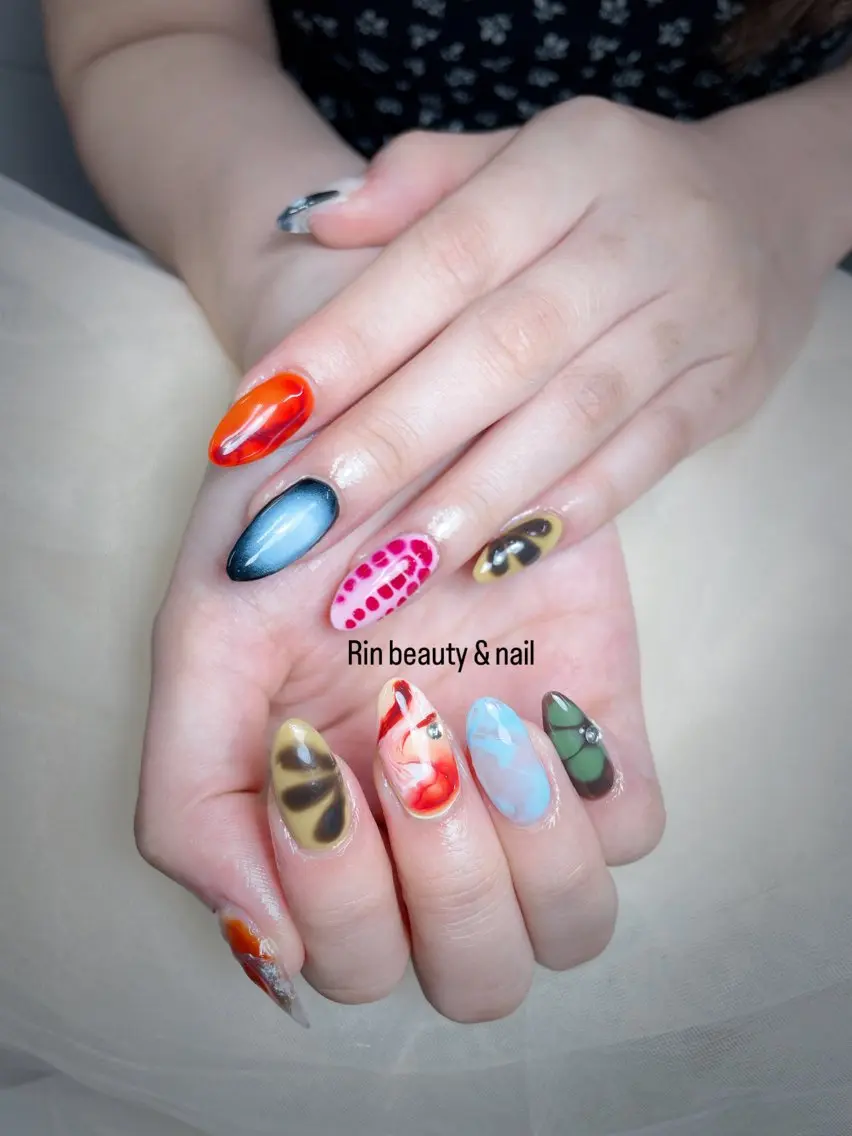 ネイル アートネイル 長さ出し ガーリー 韓国ネイル 持ち込み Rin Nail 新大久保店のネイルデザイン