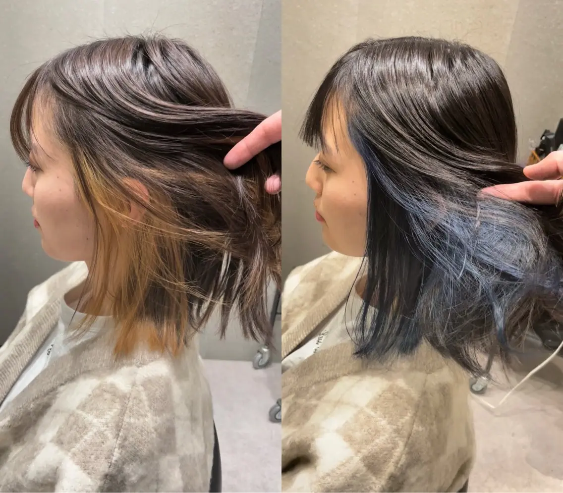 セミロング カラー ブリーチ ブルーカラー インナーカラー ヘアカラー 髪質改善ヘアケア 艶髪特化/上田のヘアスタイル