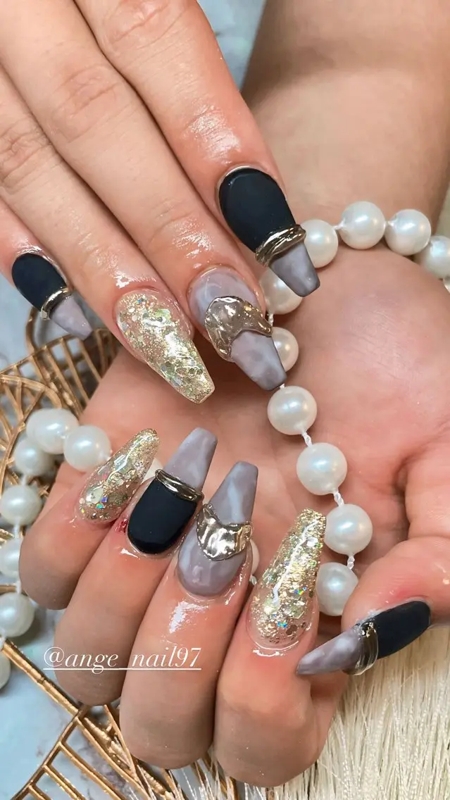 ネイル ラメ(グリッター) ロングネイル 大理石ネイル(マーブル) ピンク スカルプネイル Nail salon 🎀Angeのネイルデザイン