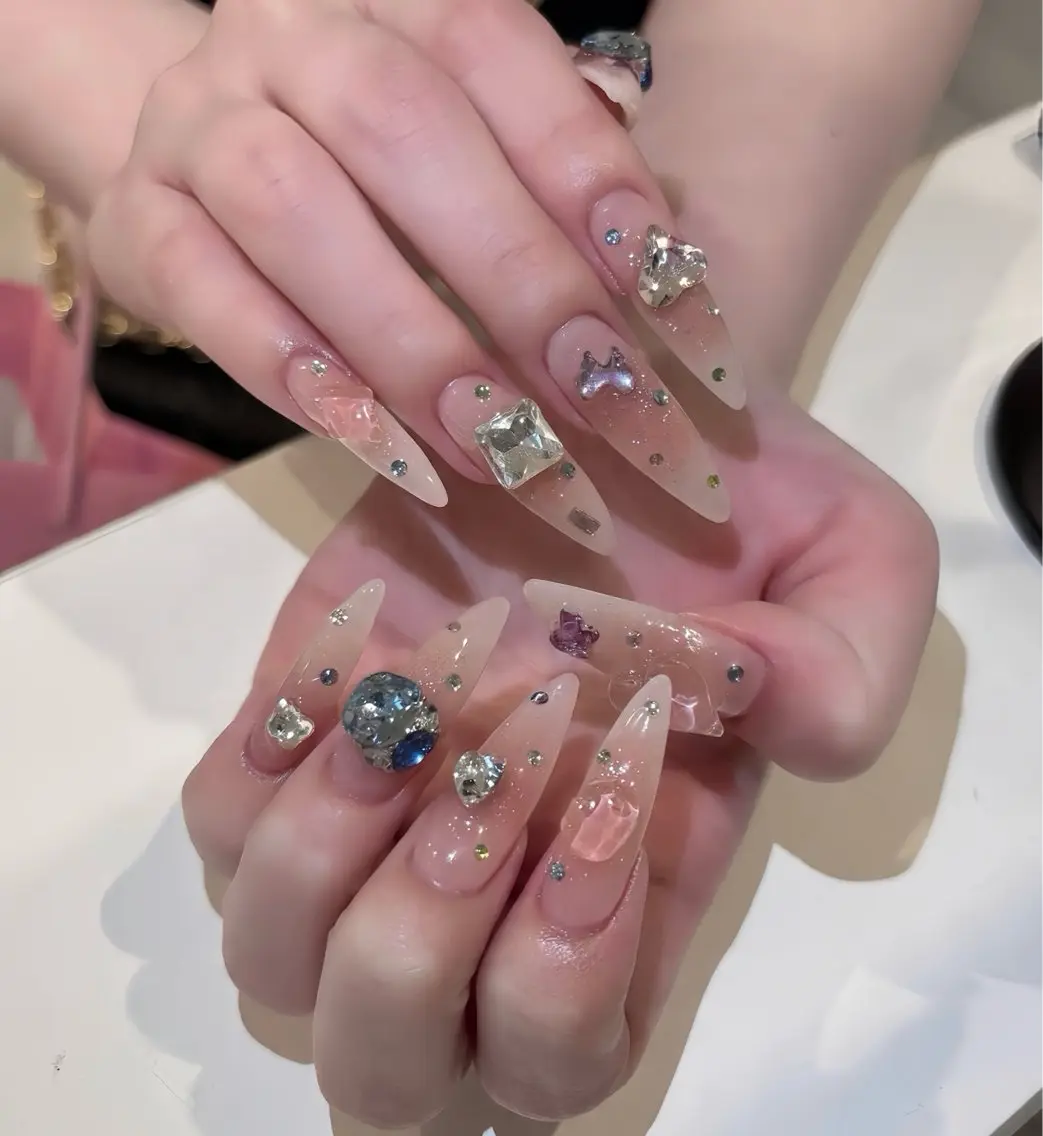 ネイル オーロラネイル ブルー フットネイル ジェルネイル 氷ネイル・うるうるネイル ハンドネイル Rin Nail 新大久保店のネイルデザイン