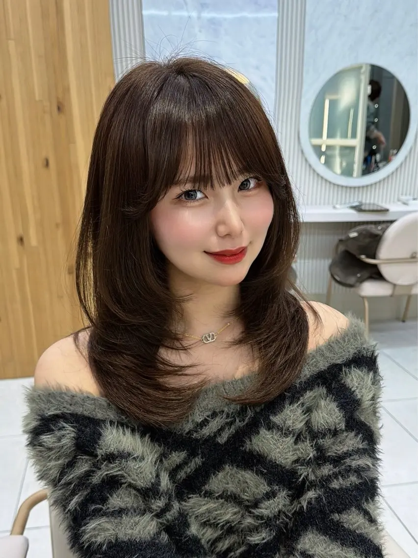 セミロング カット ヘアカラー トリートメント 顔周り/レイヤー /韓国ヘア/TAKUのヘアスタイル