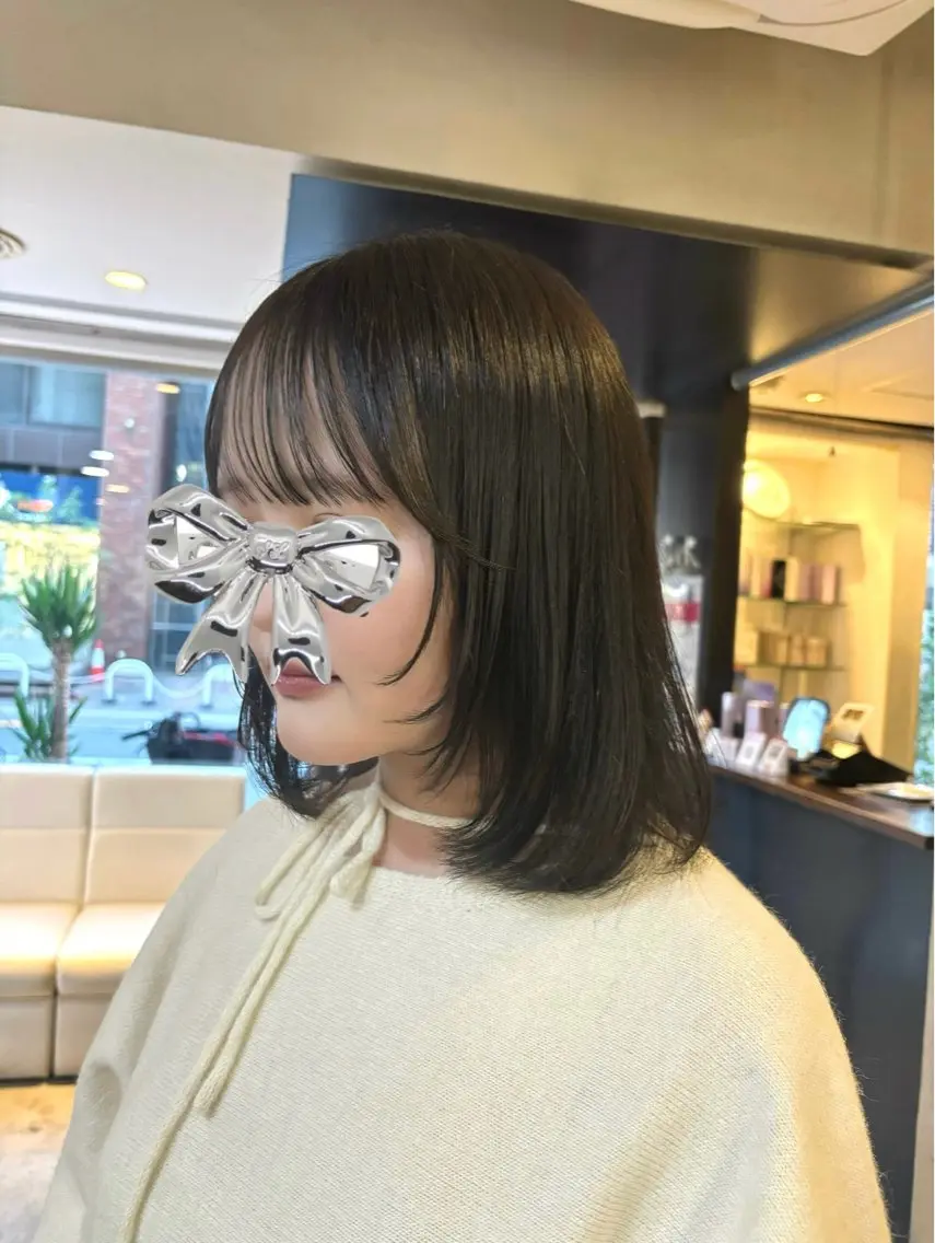 ミディアム ボブ 顔周りカット 伸ばしかけ レイヤーカット/ダブ ルカラー/フウカ🤍のヘアスタイル