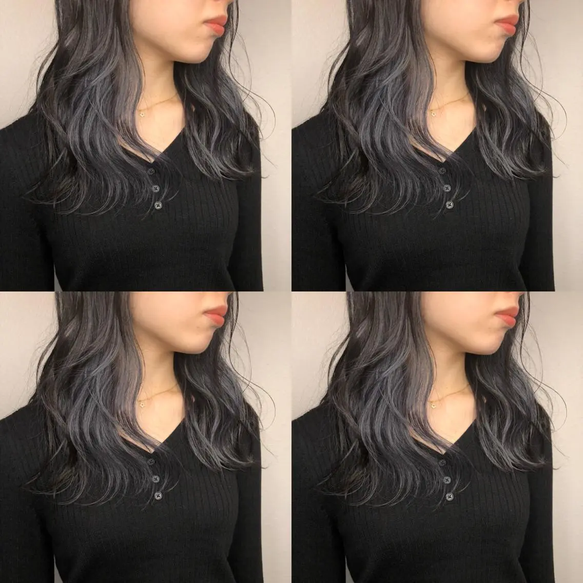 セミロング カラー ブリーチ ネイビーカラー あさだ しゅうたろうのヘアスタイル