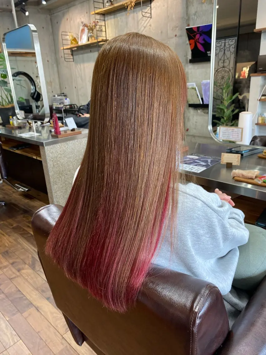 ロング ヘアカラー トリートメント 暖色系カラー まおのヘアスタイル