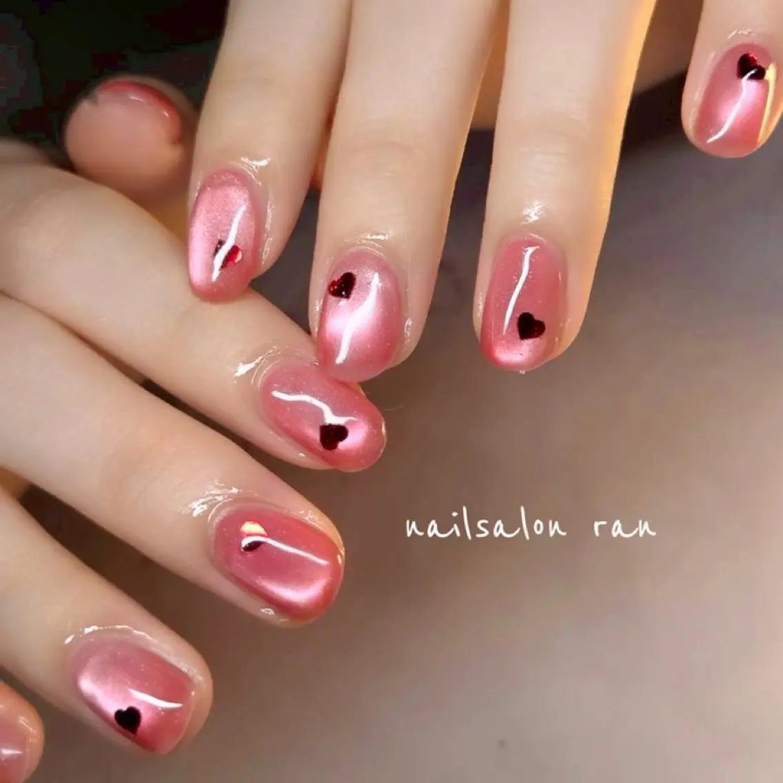 ネイル マグネットネイル ピンク ハンドネイル ハンドケア nailsalon ranのネイルデザイン