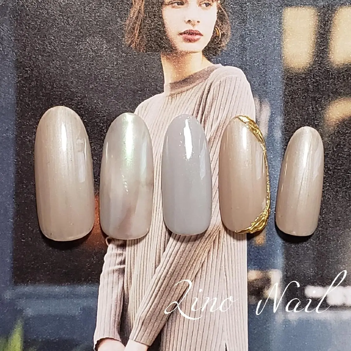 ネイル オーロラネイル カジュアル ジェルネイル ゴールド キラキラネイル Lino Nailのネイルデザイン