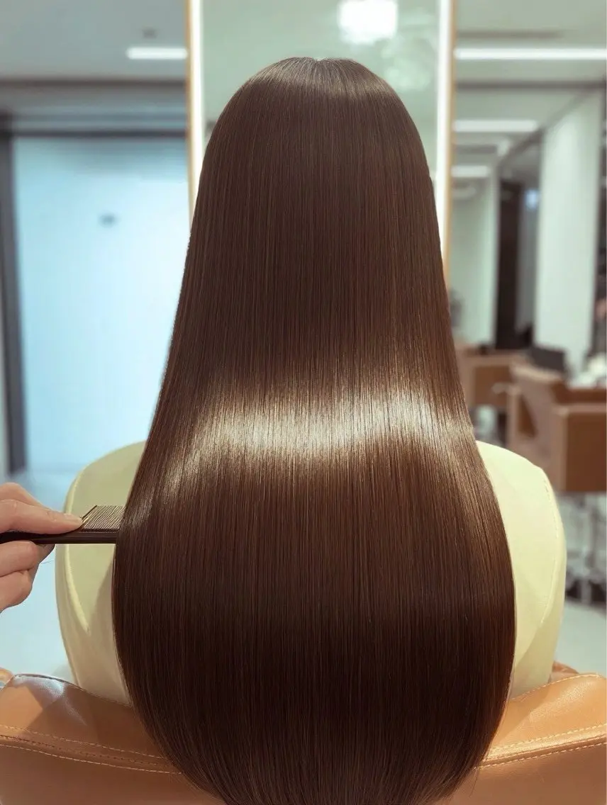 ロング パーマ 縮毛矯正 🍒モテ暖色カラー × うる艶✧ ゆなのヘアスタイル