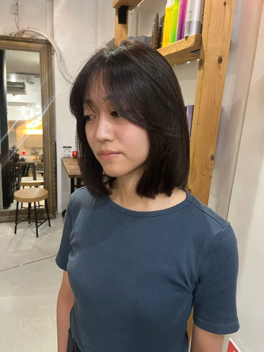 ミディアム 縮毛矯正 ナチュラルかわいい yui⋆𐙚 ̊.のヘアスタイル