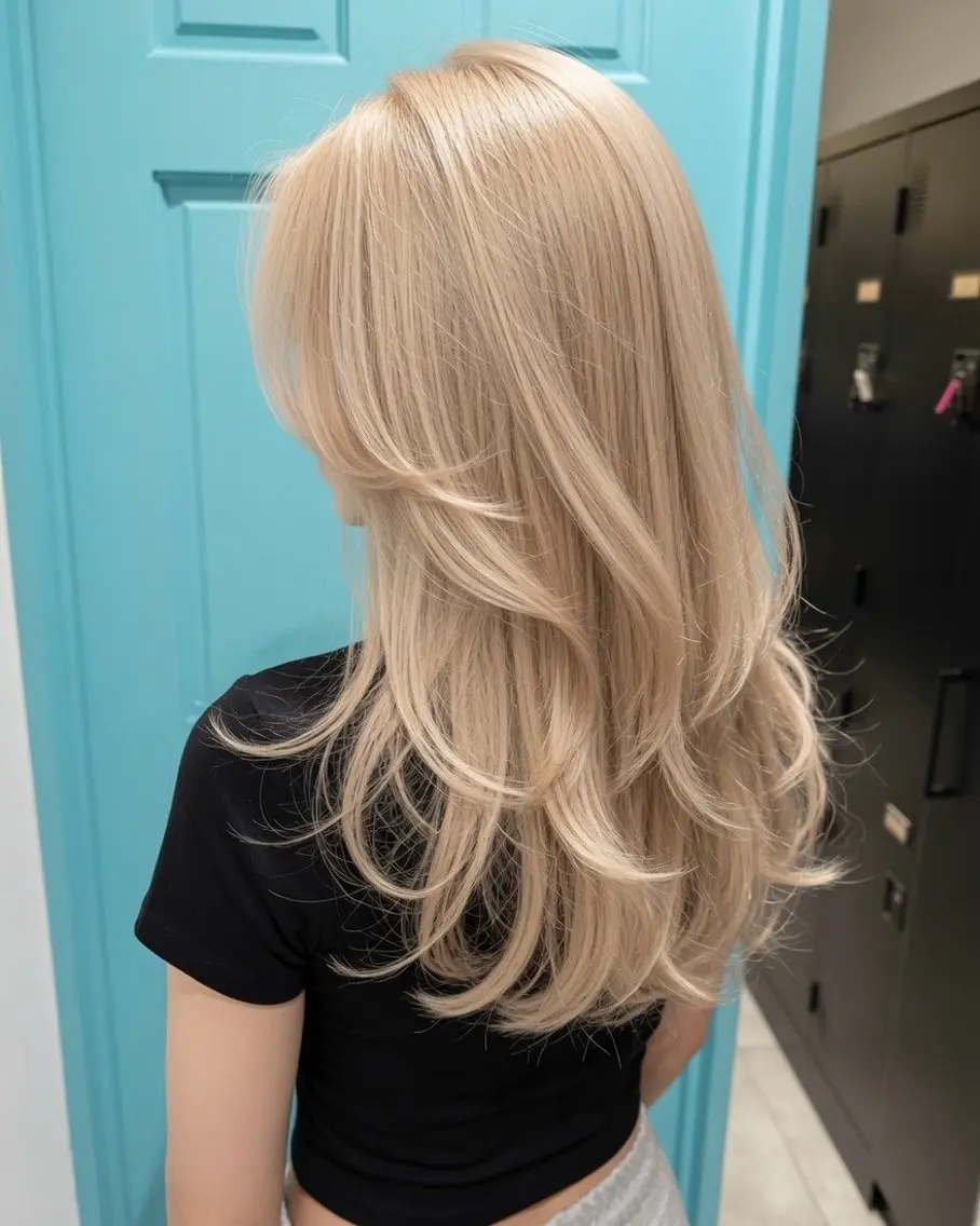 ロング カラー ヘアアレンジ ブロンド ハイトーンカラー レイヤーカット カット ヘアカラー ハイトーン特化🤍 浦住のヘアスタイル