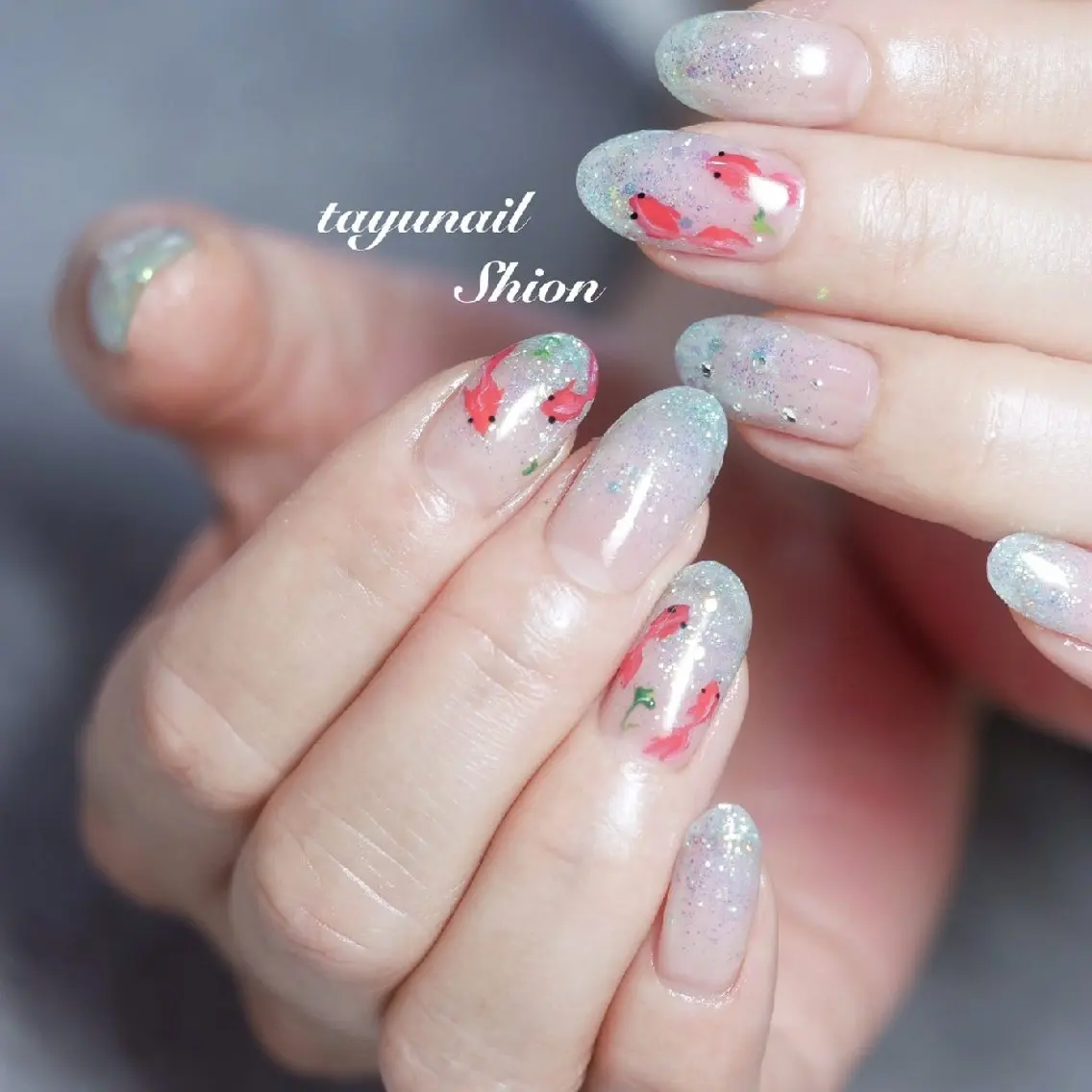 ネイル ブルー ジェルネイル グラデーション キラキラネイル ラメ(グリッター) ネイルサロン 【たゆnail】のネイルデザイン
