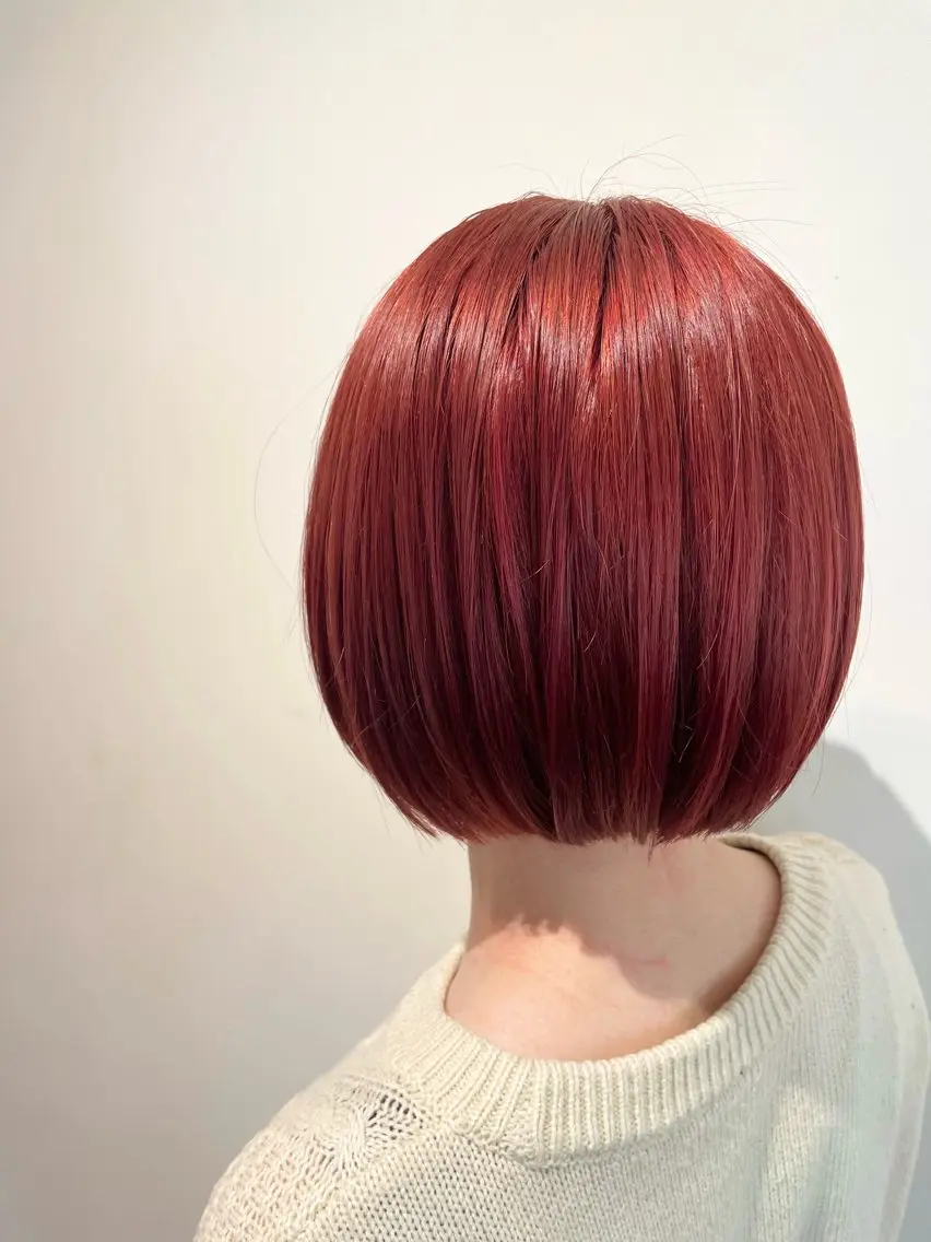 ミディアム カラー ブリーチ ブラウンカラー レッドカラー レッドブラウン ボブ カット ヘアカラー 韓国風◎　田中 勇也のヘアスタイル