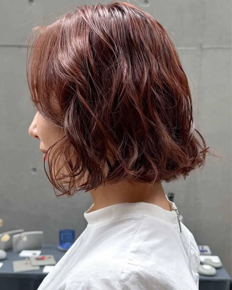 ショート カラー パーマ オレンジ カット パーマ 大橋 芽衣のヘアスタイル