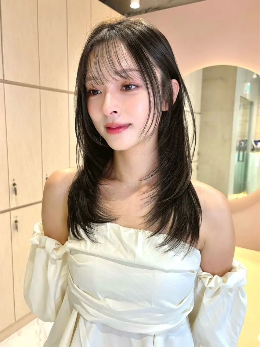 ロング レイヤーカット レイヤー縮毛矯正 ささきすずね💗のヘアスタイル