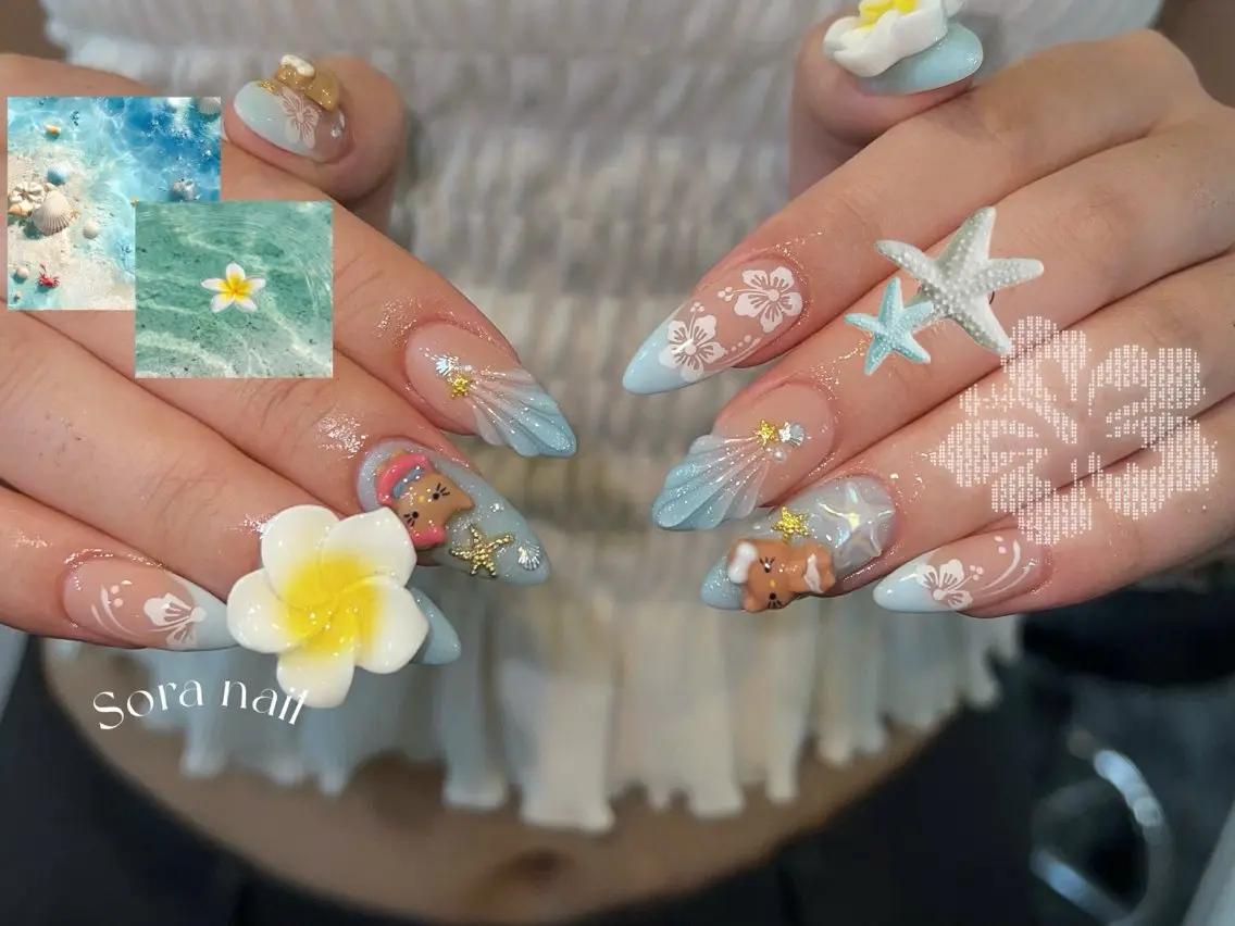 ネイル ガーリー ハート 韓国ネイル ニュアンスネイル リボン ハンドネイル Sora nail 長さ出し専門店のネイルデザイン
